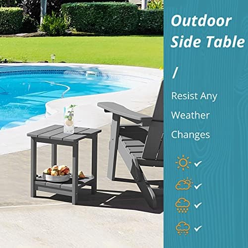 LUE BONA Outdoor Side Table, 2-Tier HDPS Small Patio Table, Dark Grey - Image 4