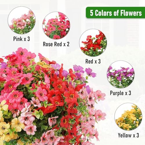 Powbrace 12 Pack Artificial Flowers for Outdoor Indoor Fake Plants(Mixed) - Image 3