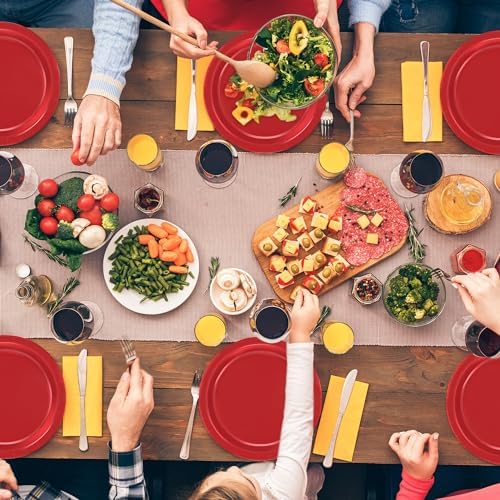 50 Pack Red Paper Plates 9" Round Heavy-duty Red Dinner Plates for Party - Image 5