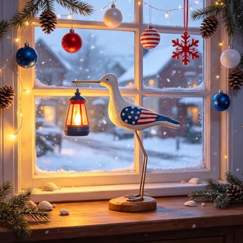 Solar Red White and Blue Seagull Statue Lights National Flag with Christmas,Housewarming Gift for Mom Women - Image 4