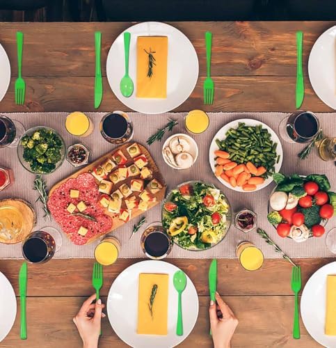 HEIPINIUYE 75 Pack Green Clear Plastic Cutlery Heavy Duty Clear Green Plastic Knives Forks and Spoons Disposable Silverware Set for 25 Guest Camping Birthday Baby Shower Party Utensil Set - Image 2