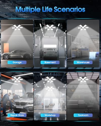 AUDLES 8 Pack LED Garage Light, 200W 20000LM 6500K LED Shop Lights, Garage Lights Ceiling Led with 6+1 Deformable Panels, Screw in E26/E27 Socket Bulb for Warehouse, Workshop, Basement, Barn Lighting - Image 6
