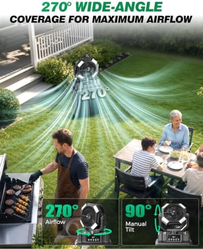 40000mAh Misting Fans for Outside, 15L Portable Outdoor Cooling Fan with Auto Oscillation, LED Light, Timer, Rechargeable Battery Powered Mister Fan for Camping, Beach, Patio - Image 5