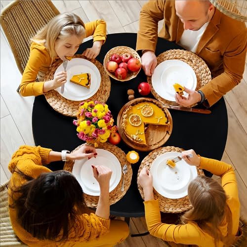 LUSHVIDA 4PCS Round Tablecloth, Fitted Table Cloth for 45"-56" Tables Black - Image 2
