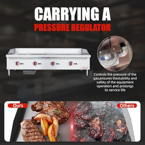 Commercial Gas Griddle - 48" Countertop Griddle. 120,000 BTU Flat Top Griddle, Natural Gas (NG) / Propane, CSA Certified Stainless Steel Teppanyaki Grill for Restaurants - Image 5