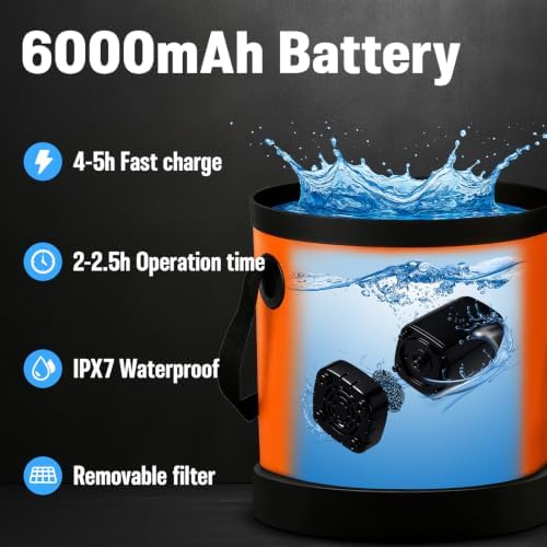 Portable Shower for Camping, 6000mAh Rechargeable Camp Shower Pump with Large Capacity Foldable Bucket, Filtered Shower Head, Outdoor Camping Shower Kit for Travel, Pet Bath, Car Washing - Image 6