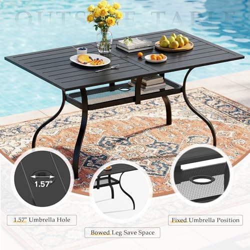 Incbruce 7 Pcs Patio Dining Set with Textilene Chairs and Rectangle Table (Black) - Image 5