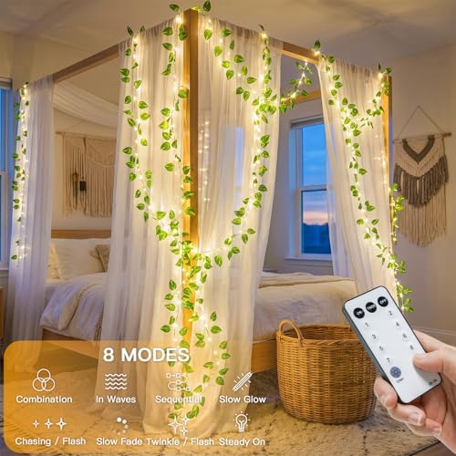 suddus 33FT 100LED Pothos Vine Fairy Lights Battery Operated Copper Wire - Image 5