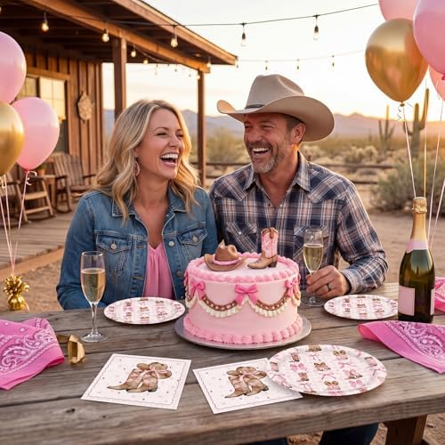 Coquette Bow Cowgirl Paper Plates Tableware Set 40PCS Western Cowgirl Birthday Party Supplies Pink Bowknot Boots Rodeo Bachelorette Party Plates and napkins for Wild West Baby Shower Decor - Image 6