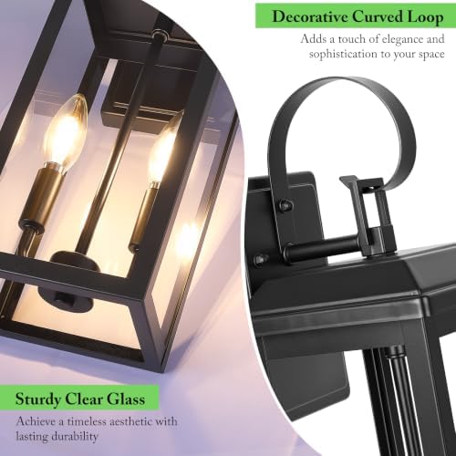 BesLowe 17.7" Large Outdoor Wall Lights, 2-Light Black Exterior Sconces - Image 5
