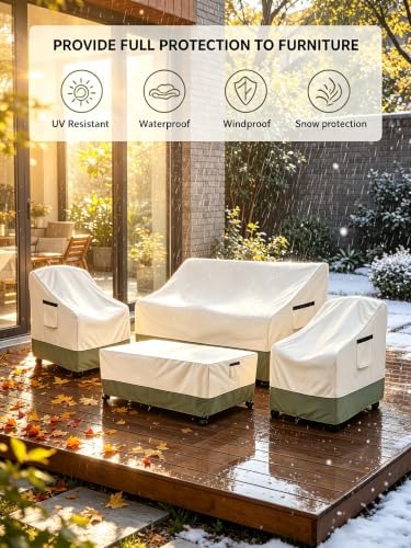 Rileytee Patio Furniture Set Covers Waterproof 4Pcs,White&Green,XX-Large - Image 7