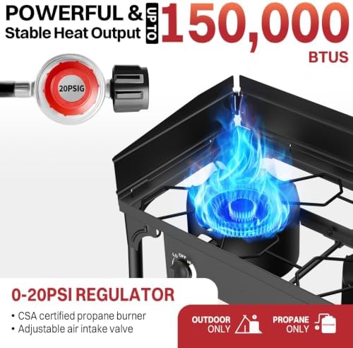 2 Burner Propane Camp Stove | 150,000 BTU | High Pressure Gas Burners - Image 2