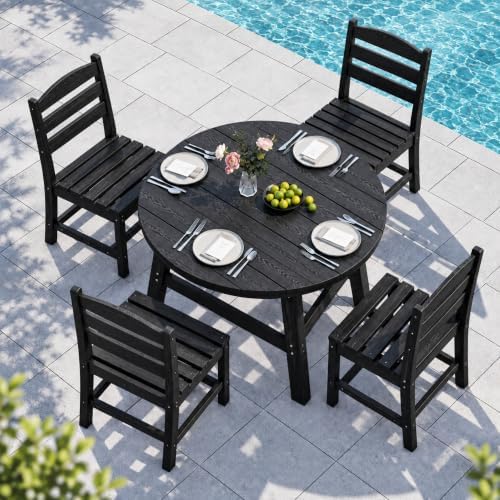 Pamapic Patio Dining Table Set, 5-Piece Outdoor Dining Set for 4, Black by Pamapic