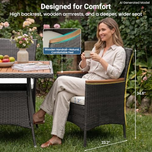10-Pieces Ratton Patio Table and Chairs with Acacia Tabletop, Grey - Image 4