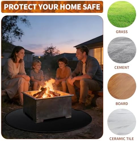48'' Fire Pit Mat, Double-Sided Fireproof Under Grill Deck Protector Mat, Round BBQ Fireplace Pad for Patio, Indoor Outdoor Use, Waterproof/Oil-Proof/Reusable, Black - Image 4