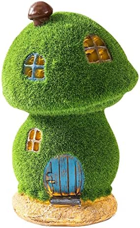 Mushroom Fairy House Decor - Figurine Lights Outdoor Solar Fairy Garden House for Patio Lawn Yard Ornaments, Housewarming Gift 7.4 inch by Darkdec