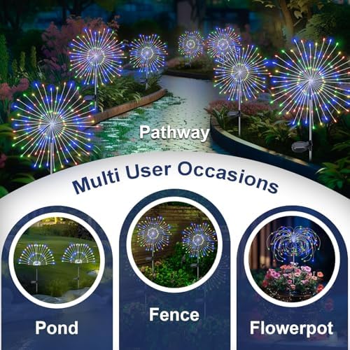 Solar Garden Lights Outdoor, 4 Pack 120 LED Twinkling Firework Lights Decorative with 2 Modes, Outdoor Waterproof Solar Starburst Light for Outside Yard Pathway Garden Decor, Multicolor - Image 5
