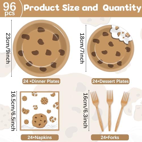 Naozinebi Milk and Cookies Birthday Party Plates Napkins Decorations Chocolate Chip Cookie Tableware Set Cookies Theme Disposable Plate Fork for Kids Boys Girls Birthday Baby Shower Supplies Serve 24 - Image 2