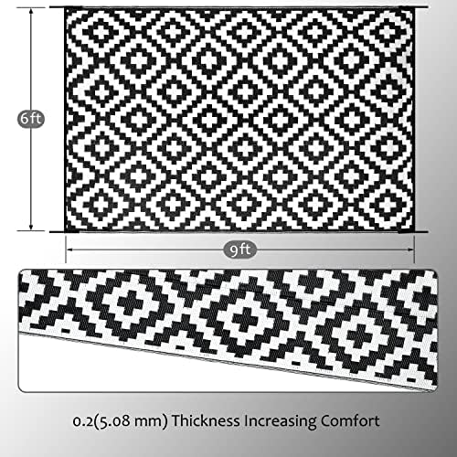 SAND MINE Waterproof Outdoor Rug 6x9 ft, Reversible Mats, Modern Area Rug, Large Floor Mat and Rug for Outdoors, RV, Patio, Backyard, Deck, Picnic, Beach, Trailer, Camping, Black & White Lattice - Image 2
