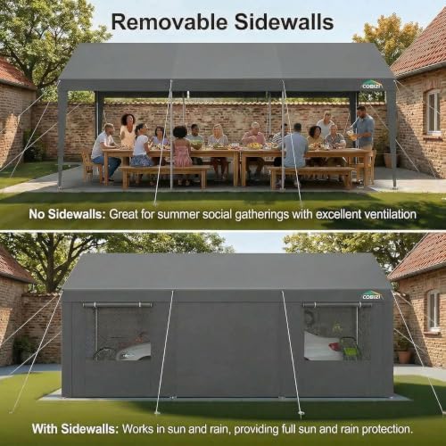 COBIZI 10x20 FT Heavy Duty Carport with Galvanized Frame, - Image 4