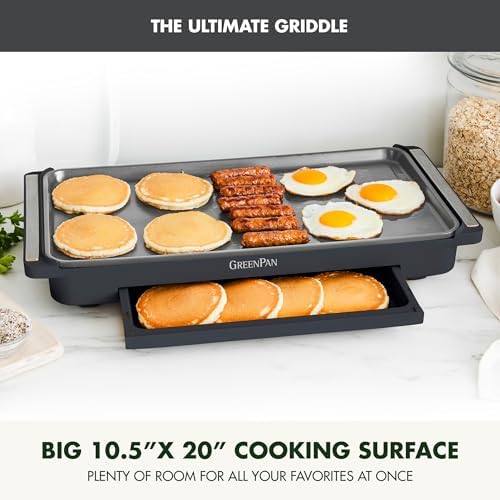 GreenPan Advanced 10.5”x 20” Electric Griddle with Warming Drawer, Ceramic Nonstick PFAS-Free Coating, Temperature Control, Easy and Versatile Countertop Meals, Dishwasher Safe, Graphite - Image 3
