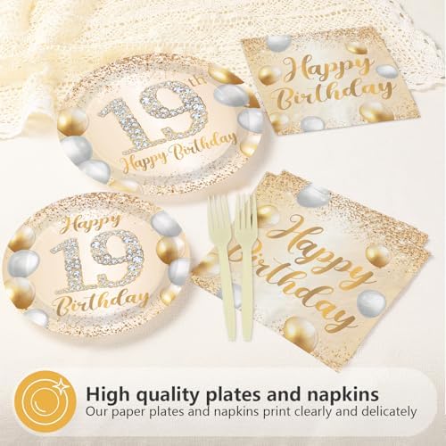 96Pcs White and Gold 19th Birthday Party Decorations,Serves 24 - Image 3