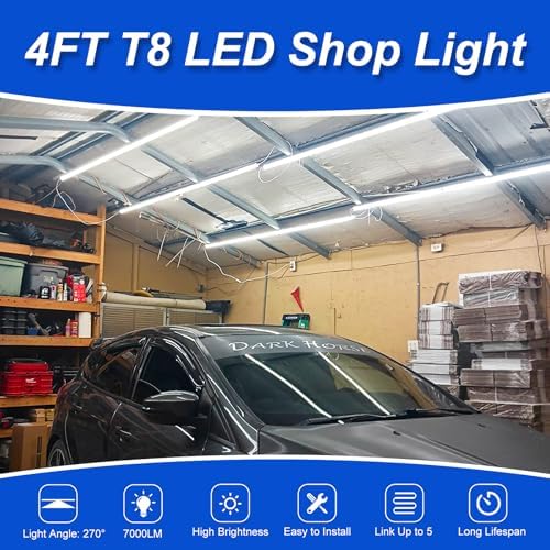 XLNYUUI Led Shop Lights, 4FT LED Light 50W 6500K 7000LM Daylight,Led Garage Light,Linkable Clear Cover Integrated V-Shape for Garage Warehouse Workbench Workshop(4-Pack) - Image 2