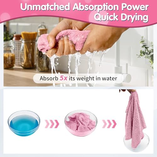 FIXSMITH Pink Microfiber Cleaning Cloth -Pack of 8, Highly Absorbent Cleaning Rags, 16"X12" All Purpose Cleaning Towels for Housekeeping, Kitchen, Car, Lint Free and Reusable Microfiber Towels - Image 5