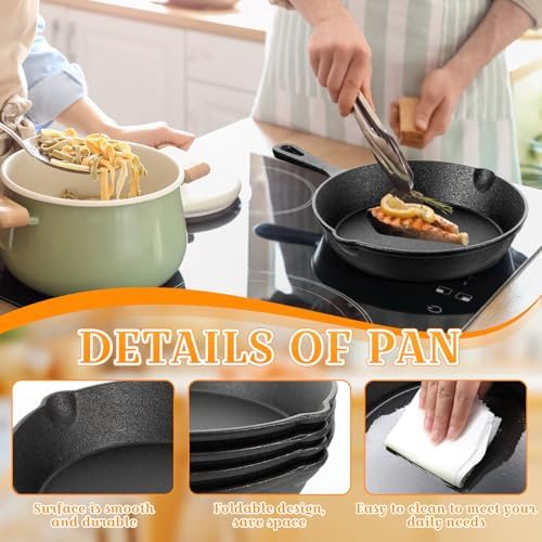Vesici 2 Pcs Cast Iron Skillet Frying Pans with Drip-spouts Circle Non-stick Frying Skillet Omelette Pan Safe Healthy Cookware for Home Barbecue Kitchen Party Restaurant Catering Service (7.9 Inch) - Image 4