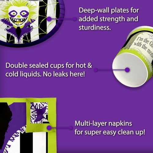 Beatlejuice Party Supplies - Ghost Birthday Supplies - Halloween - Tableware Set Includes Plates Napkins Cups - Kit for 16 - Image 5