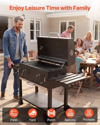 VEVOR Charcoal Grill, 780 sq.in. Extra-Large Charcoal Barbecue Grill with 2 Liftable Charcoal Trays & Folding Side Tables, High-Temp Powder-Coated Steel BBQ Cooking Grills for Patio Backyard Parties - Image 7