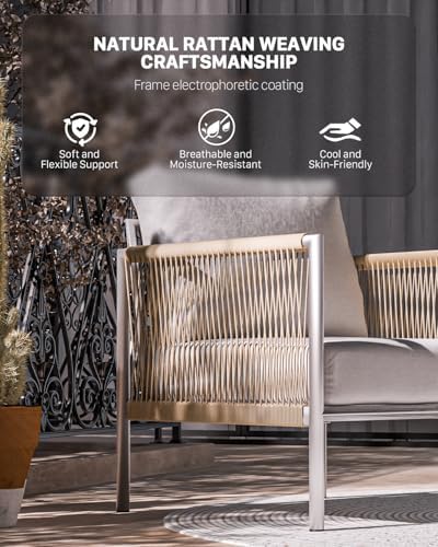 ZANDOR Aluminum Outdoor Patio Furniture 2 Pcs Armchair, All-Weather Metal Modern Outside Furniture with Washable Thick Cushion, HDPE Woven Rope Rattan Bistro Sofa Chair, Garden/Backyard/Porch, Silver - Image 5