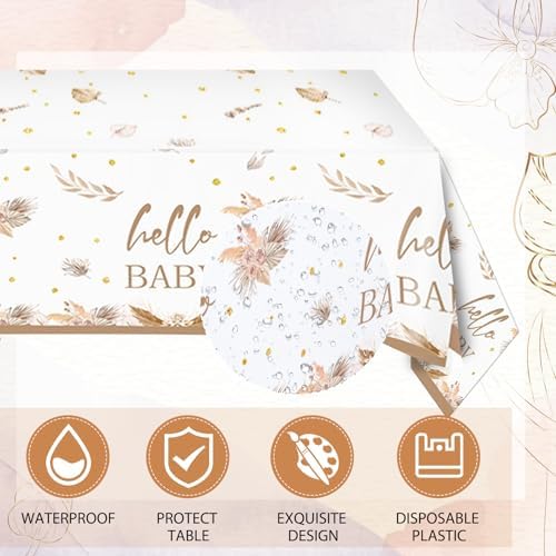 41Pcs Boho Baby Shower Decorations Bohemian Floral Pampas Grass Theme Tableware Neutral Birthday Decorations Boho Flower Paper Plates Napkins Tablecloth丨Boy Girl Birthday Baby Shower Party,Serves 20 - Image 5