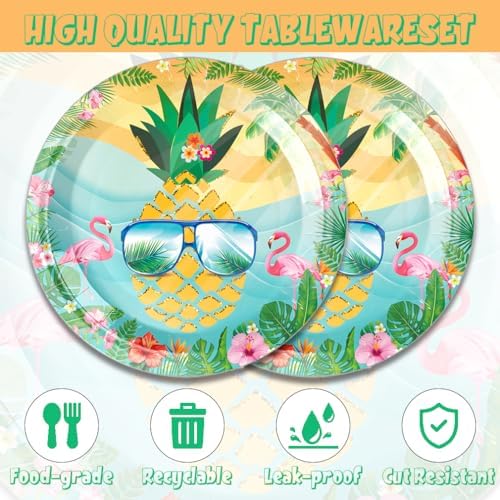 40pcs Fancy Land Flamingo Party Supplies Summer Beach Paper Plates and Napkins Set Pineapple Summer Hawaiian Tableware for 20 Guests - Image 3