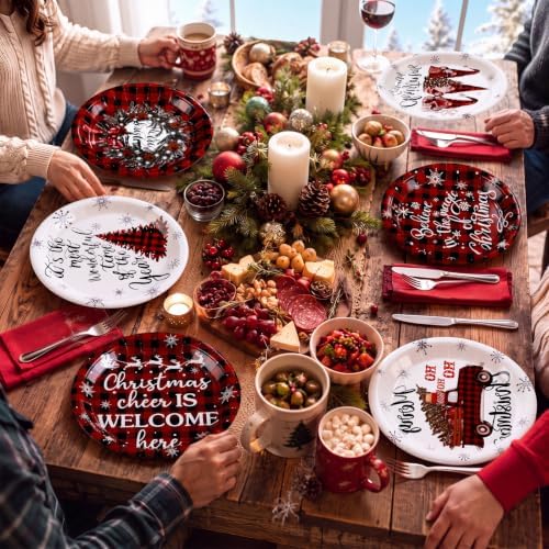 Rtteri 100 Pcs Christmas Paper Plates Disposable 9 Inch Buffalo Plaid Plate - Image 6