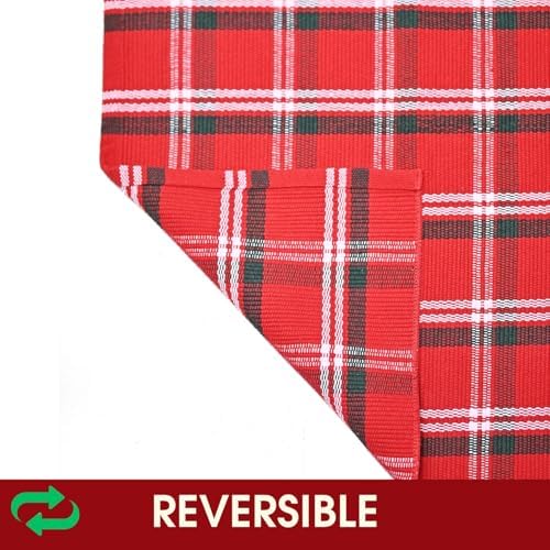Christmas Red Green White Plaid Rug 8x10 ft, Extra Large Cotton Hand-Woven Buffalo Check Area Rug for Living Room, Bedroom, Patio, Christmas Holiday Farmhouse Decor, Washable Outdoor Indoor Carpet - Image 7
