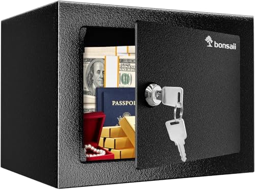 Bonsaii Security Safe Box with Key Lock, 0.23 Cu.Ft for Cash Jewelry Home by bonsaii