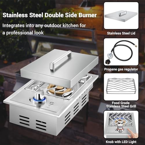 17,500BTU Liquid Propane Side Burner, Single Grilling Side Burners for Outdoor Kitchen, Convertible to Natural Gas, Duty Heavy 304 Stainless Steel, Drop-in Side Burner for Outdoor BBQ Grill Island - Image 4