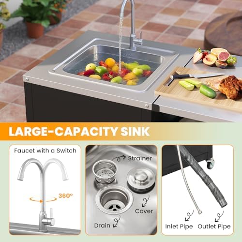 Happygrill 80” Outdoor Grill Table with Sink & Drainage, Wheels - Image 6