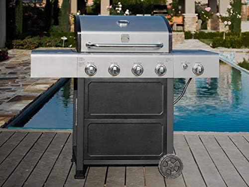 Kenmore 4-Burner Gas Grill with Side Burner, Outdoor BBQ Grill, Propane Gas Grill, Cast Iron Cooking Grates, Electronic Ignition, Warming Rack, Open Cart Design, 53000 BTUs, Stainless Steel and Black - Image 2