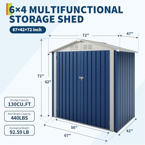 Garvee 6x4 FT Storage Shed – 130 Cu Ft, Sloped Roof, Weatherproof - Image 2