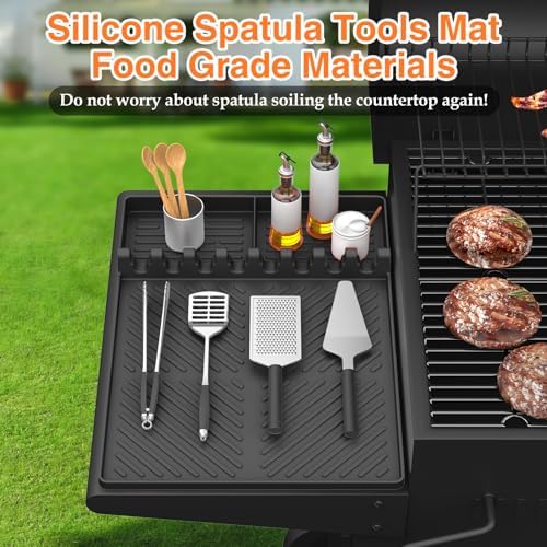 Silicone Griddle Tools Mat for Blackstone, Griddle Accessories Side Shelf Mat Grill Pad for Outdoor Grill Kitchen Counter Spatula Silicone Mat with Drip Pad (Black (2Packs)) - Image 2