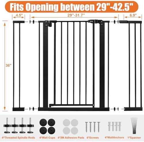 keny 36" Extra Tall Baby Gate for Stairs, 29-42.5" Wide Auto Close Dog Gate - Image 6