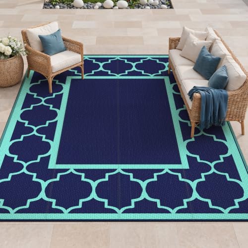 GENIMO Outdoor Rug, Waterproof Plastic Rugs for Patio, 9'x12' Blue Green by GENIMO