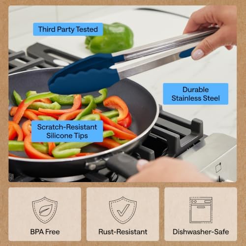 GORILLA GRIP Stainless Steel Kitchen Tongs for Cooking, 2 PK, Blue - Image 5