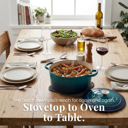Larder & Vine 5.7 qt Enameled Cast Iron Dutch Oven Pot with Lid, Bondi - Image 6