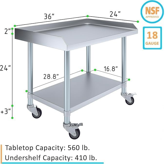 36" x 24" Stainless Steel Equipment Stand with Undershelf and Casters NSF - Image 3