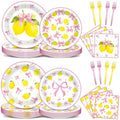 96 Pcs Pink Bow Lemon Party Decorations Pink Yellow Birthday Plates and Napkins Lemon Paper Plates Summer Disposable Tableware Set for Girls Women Bridal Baby Shower Wedding Supplies by Oitnlaughter
