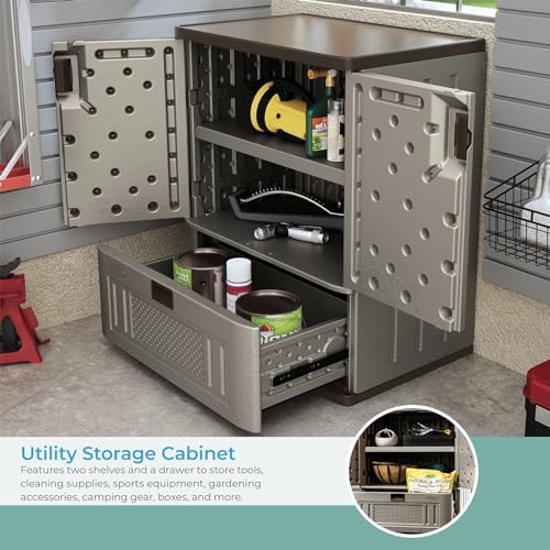 Suncast Base Storage Cabinet, Lockable Single-Drawer Organizer, Platinum - Image 4