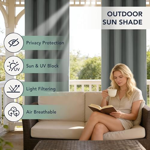 Outdoor Curtains for Patio Waterproof, 6 Drape Panels, Sun Shades - Image 3
